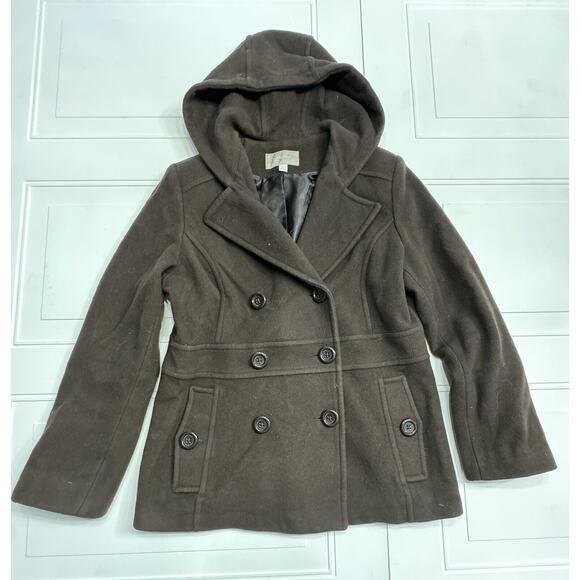 Croft & Barrow Women's Wool-Blend Chocolate Brown Peacoat - Size Large L - Picture 1 of 4